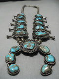 Best Vintage Native American Navajo Blue Dia Turquoise Sterling Silver Squash Blossom Necklace-Nativo Arts