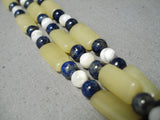 Beautiful Vintage Navajo Tubed Yellow Shell Lapis Native American Necklace Old-Nativo Arts