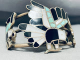 Best Vintage Native American Zuni Eagle Turquoise Inlay Sterling Silver Bracelet Old-Nativo Arts