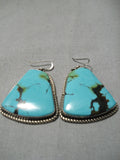 Stunning Huge Vintage Native American Navajo Spiderweb Turquoise Chunk Sterling Silver Earrings-Nativo Arts