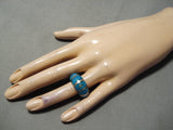 Intricate Vintage Native American Navajo Turquoise Inlay Sterling Silver Ring Old-Nativo Arts