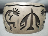 Huge Dancing Kokopelli Vintage Native American Navajo Sterling Silver Wide Bracelet-Nativo Arts
