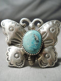 Impressive Native American Navajo Royston Turquoise Sterling Silver Butterfly Ring-Nativo Arts