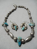 Impressive Vintage Native American Navajo Turquoise Sterling Silver Necklace & Earring Set Old-Nativo Arts