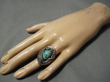 Huge Vintage Native American Navajo Green Turquoise Sterling Silver Ring-Nativo Arts