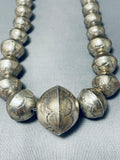 Rare Longer Vintage Native American Navajo Graduated Bead Sterling Silver Necklace-Nativo Arts