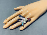 Adorable Native American Zuni Mother Of Pearl Sterling Silver Hummingbird Ring Signed T. Pinto-Nativo Arts