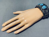 Signed Fabulous Vintage Native American Navajo Morenci Turquoise Sterling Silver Bracelet-Nativo Arts