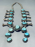 Authentic Vintage Native American Navajo Blue Turquoise Sterling Silver Squash Blossom Necklace-Nativo Arts