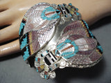 One Of The Most Detailed Native American Zuni Turquoise Sterling Silver Inlay Bracelet-Nativo Arts