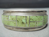 One Of The Best Vintage Native American Zuni Gaspeite Sterling Silver Bracelet Cuff-Nativo Arts