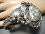 Detail!! Vintage Native American Navajo Carico Lake Turquoise Sterling Silver Leaf Bracelet-Nativo Arts