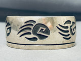 Unbelievable Native American Navajo Signed Sterling Silver Handcarved Tracks Bracelet-Nativo Arts