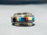 Native American Pottawatomi Vintage Very Rare Turquoise Inlay Sterling Silver Ring-Nativo Arts