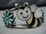 Don & Viola Eriacho Bee Turquoise Sterling Silver Zuni Native American Bracelet-Nativo Arts