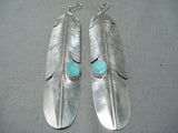 Phenomenal Navajo Native American Turquoise Sterling Silver Earrings-Nativo Arts