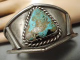 Rare Triangular Royson Turquoise Vintage Native American Navajo Sterling Silver Bracelet Old-Nativo Arts