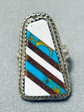 Exquisite Vintage Native American Navajo Turquoise White Buffalo Sterling Silver Ring-Nativo Arts