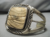 Fabulous Vintage Native American Navajo Wood Square Jasper Sterling Silver Bracelet Cuff-Nativo Arts