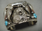 Superior Elaine Sam Vintage Native American Navajo Sterling Silver Bear Coral Bracelet-Nativo Arts