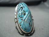 Completely Hand Carved Horse Turquoise Sterling Silver Ring-Nativo Arts