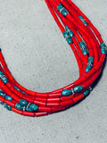 Coral Singer Native American Navajo Turquoise Sterling Silver Gold Necklace-Nativo Arts