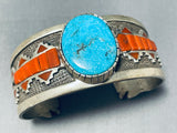 One O0f The Most Unique Native American Navajo Turquoise Coral Sterling Silver Bracelet-Nativo Arts
