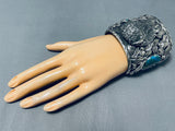 Native American 252 Gram Huge Heavy Navajo Bison Turquoise Sterling Silver Bracelet-Nativo Arts