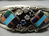 Very Rare!! Vintage Native American Navajo Turquoise Sugulite Sterling Silver Bracelet Old-Nativo Arts