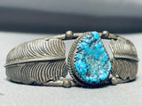 Extreme Detail Vintage Native American Navajo Turquoise Sterling Silver Leaf Bracelet-Nativo Arts