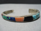 Thicker Vintage Native American Navajo Graduating Turquoise Sterling Silver Bracelet Old-Nativo Arts
