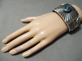 Heavy 109 Grams Native American Navajo Turquoise Sterling Silver Sunburst Bracelet-Nativo Arts