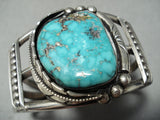 Authentic Vintage Native American Navajo Carico Lake Turquoise Sterling Silver Bracelet-Nativo Arts