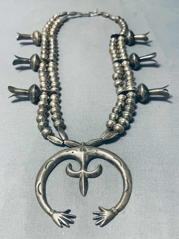 Open Arms Vintage Native American Navajo Sterling Silver Squash Blossom Necklace-Nativo Arts
