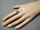 Dynamic Vintage Navajo Candelaria Turquoise Sterling Silver Ring Old Native American-Nativo Arts