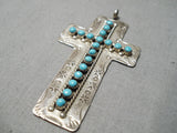 Native American Amazing Vintage Navajo Turquoise Sterling Silver Cross Pendant-Nativo Arts