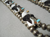 Eagle Vintage Native American Zuni Navajo Turquoise Sterling Silver Squash Blossom Necklace-Nativo Arts