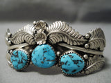 Detailed!! Vintage Native American Navajo Spiderweb Turquoise Sterling Silver Leaf Bracelet-Nativo Arts