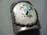 300 Gram Best Vintage Native American Zuni Bird Turquoise Inlay Sterling Silver Bracelet-Nativo Arts