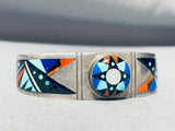 One Of The Most Unique Vintage Native American Navajo Turquoise Inlay Sterling Silver Bracelet-Nativo Arts