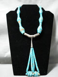 Statement Vintage Santo Domingo Native American Navajo Turquoise Tubule Sterling Silver Necklace-Nativo Arts