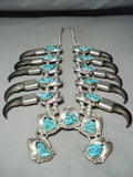 389 Gram Bear Vintage Native American Navajo Turquoise Sterling Silver Squash Blossom Necklace-Nativo Arts