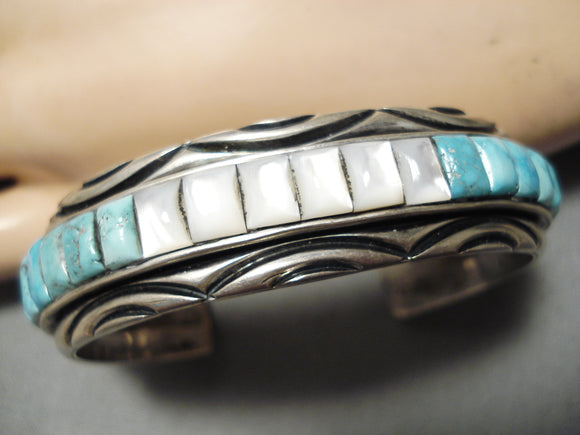 Native American Important Hallmark Ihmss Turquoise Sterling Silver Inlay Bracelet-Nativo Arts