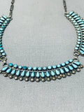 Early Vintage Native American Zuni Blue Gem Turquoise Petit Point Sterling Silver Necklace-Nativo Arts