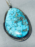 Important Blue Warrior Mine Turquoise Vintage Native American Navajo Sterling Silver Necklace-Nativo Arts