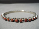 Outstanding Modern Navajo Coral Sterling Silver Bangle Native American-Nativo Arts