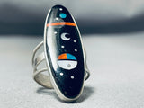 Striking Native American Navajo Turquoise Coral Inaly Sterling Silver Sunface Ring-Nativo Arts