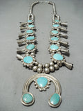 Women's Vintage Native American Navajo Turquoise Sterling Silver Squash Blossom Necklace-Nativo Arts