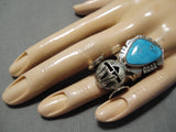 Important Detailed Kachina Blue Turquoise Sterling Silver Native American Ring-Nativo Arts