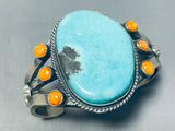 Colossal Native American Navajo Signed 8 Turquoise Orange Spiny Sterling Silver Bracelet-Nativo Arts